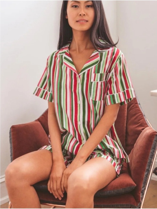 Printfresh Other - Printfresh Green, Red, Pink, & White Striped Short Sleeve Pajama Shirt
